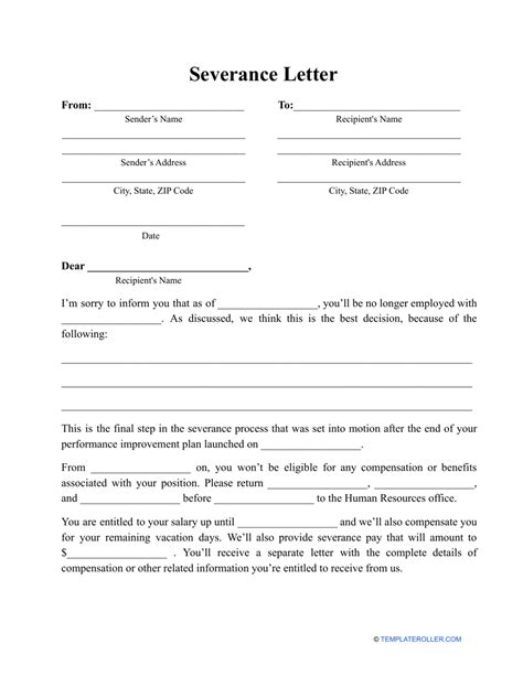 Request For Severance Pay Letter Template
