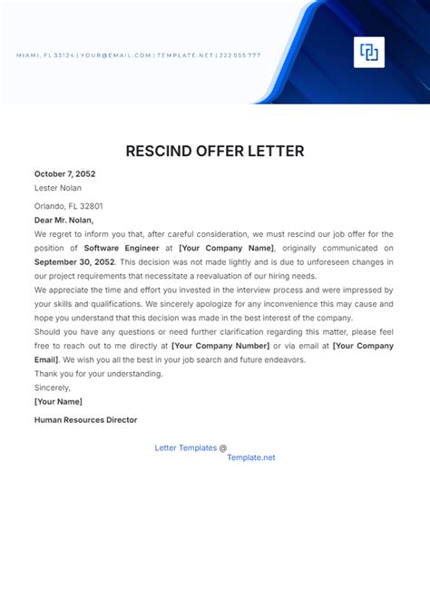 Rescinded Offer Letter Template