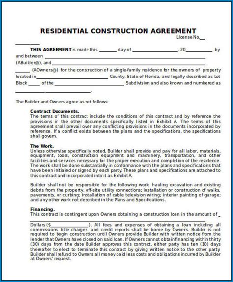 Residential Construction Contract Template