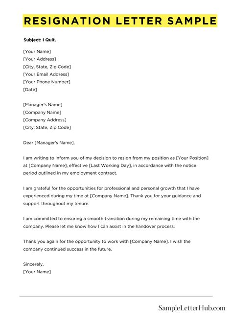 Resignation Letter Sample Template