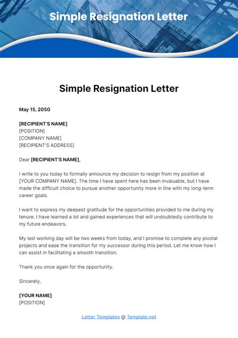 Resignation Letter Template Free