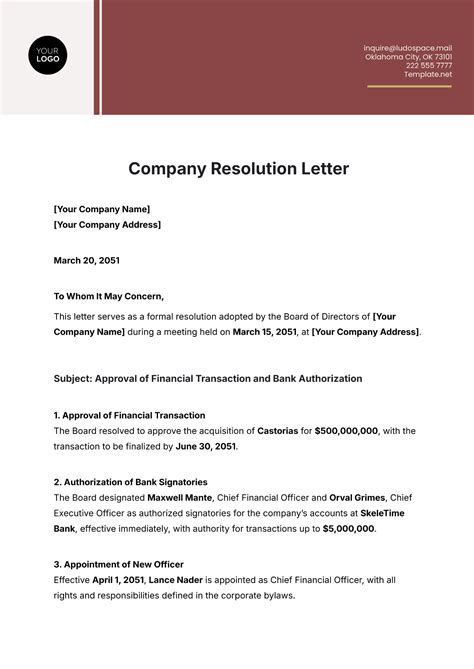 Resolution Letter Template
