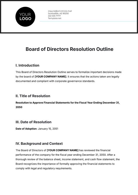 Resolution Template For Board Of Directors