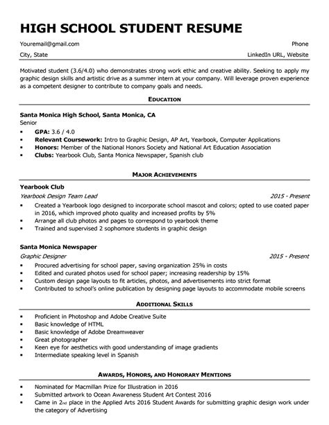 Resume High School Student Template
