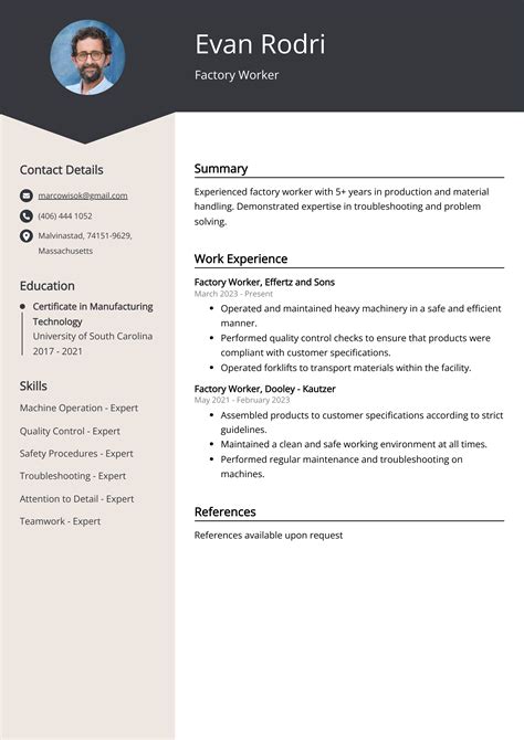 Resume Template For Factory Worker