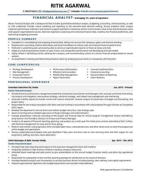 Resume Template For Financial Analyst