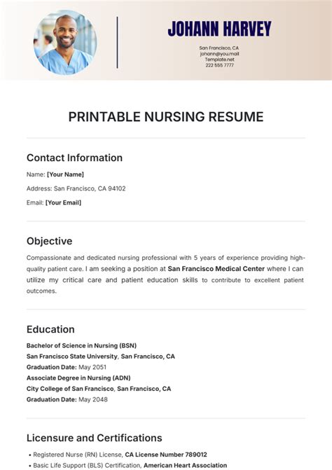 Resume Template For Nurse