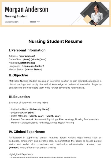 Resume Template For Nursing Student