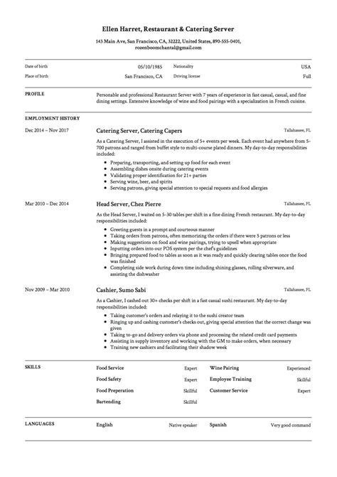 Resume Template For Restaurant Server