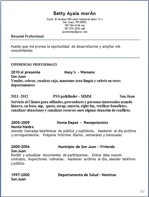 Resume Template In Spanish