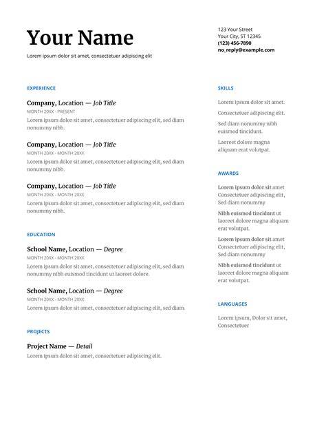 Resume Template On Google Docs
