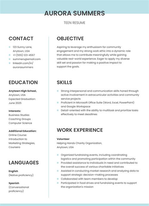 Resume Template Teen