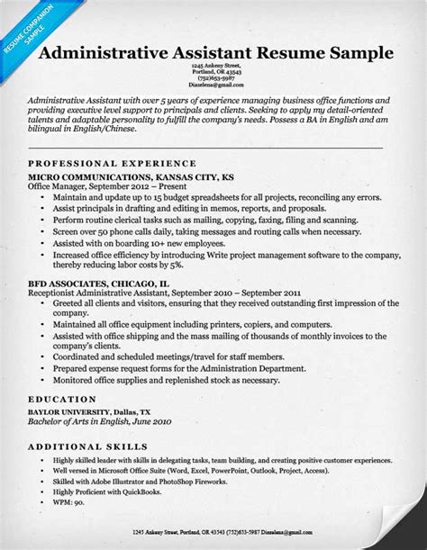 Resume Templates Administrative Assistant
