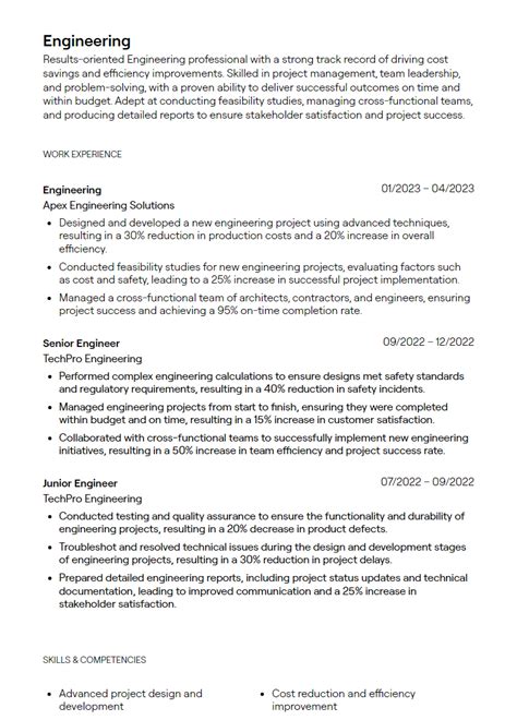 Resume Templates Engineering