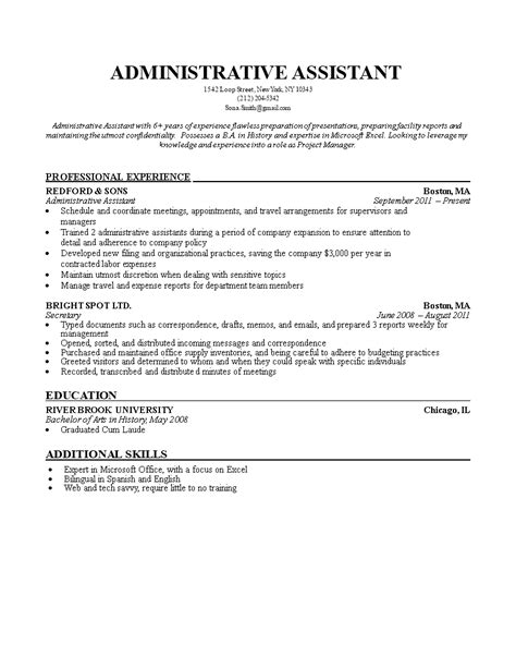 Resume Templates For Administrative Assistant
