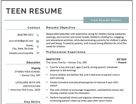 Resume Templates For Teenagers