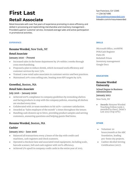 Retail Sample Resume Templates