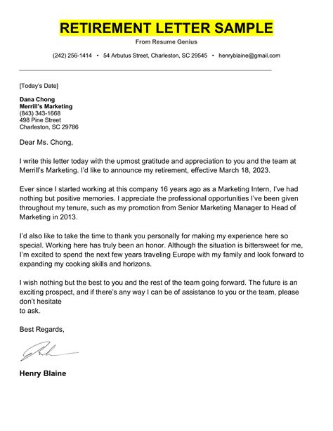 Retirement Letter Templates