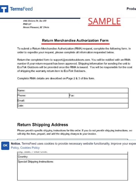 Return Merchandise Authorization Form Template