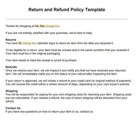 Return Policy Email Template