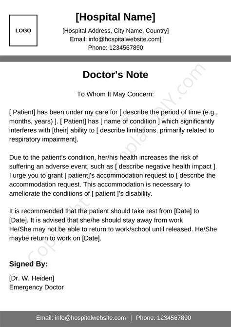 Return To Work Letter From Doctor Template