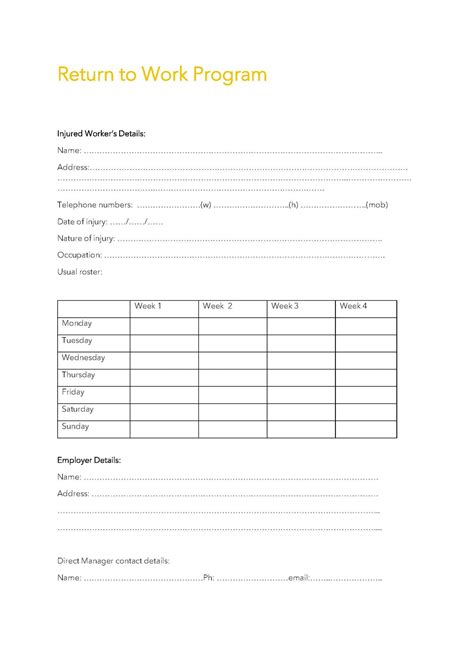 Return To Work Program Template