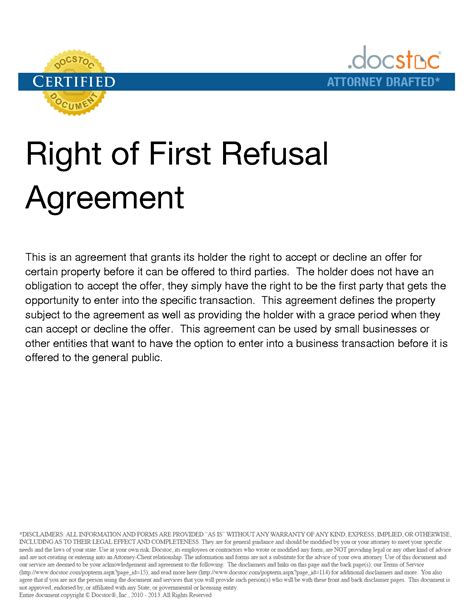 Right Of First Refusal Clause Template