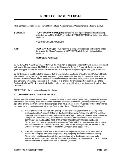 Right Of First Refusal Template