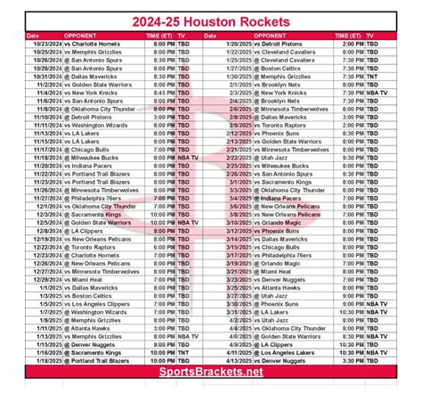Rockets Printable Schedule