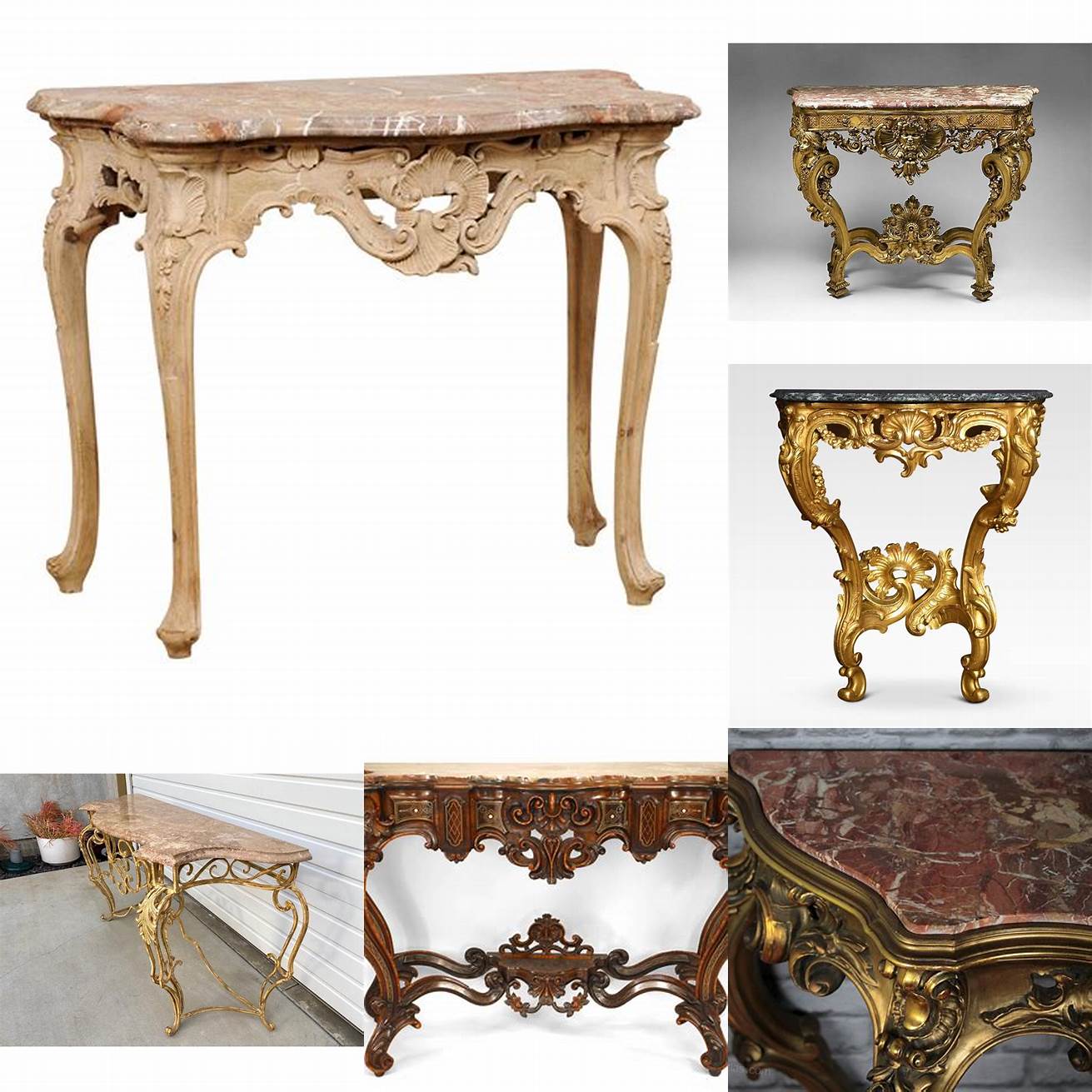 Rococo style console table with marble top