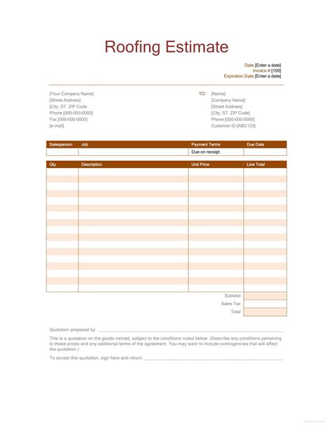Roofing Estimate Template