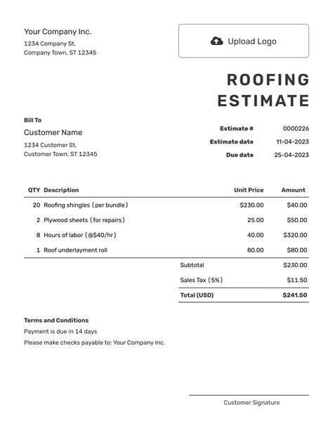 Roofing Estimate Template Free Download