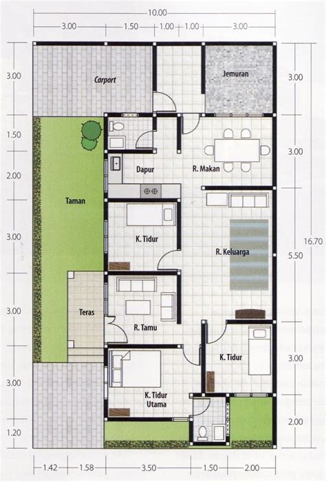 ruang utama desain rumah 3 kamar ukuran 8x12