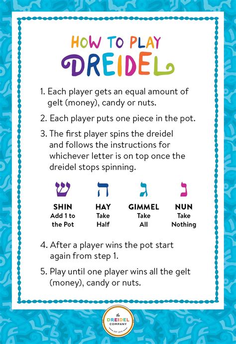 Rules For Dreidel Game Printable