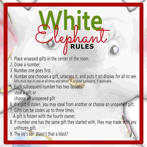 Rules For White Elephant Printable
