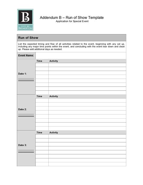 Run Of Show Template Excel Free