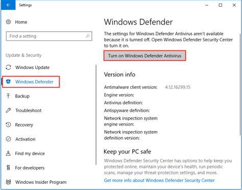 Run Windows Defender 10