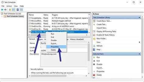 Run a batch file with Windows task scheduler