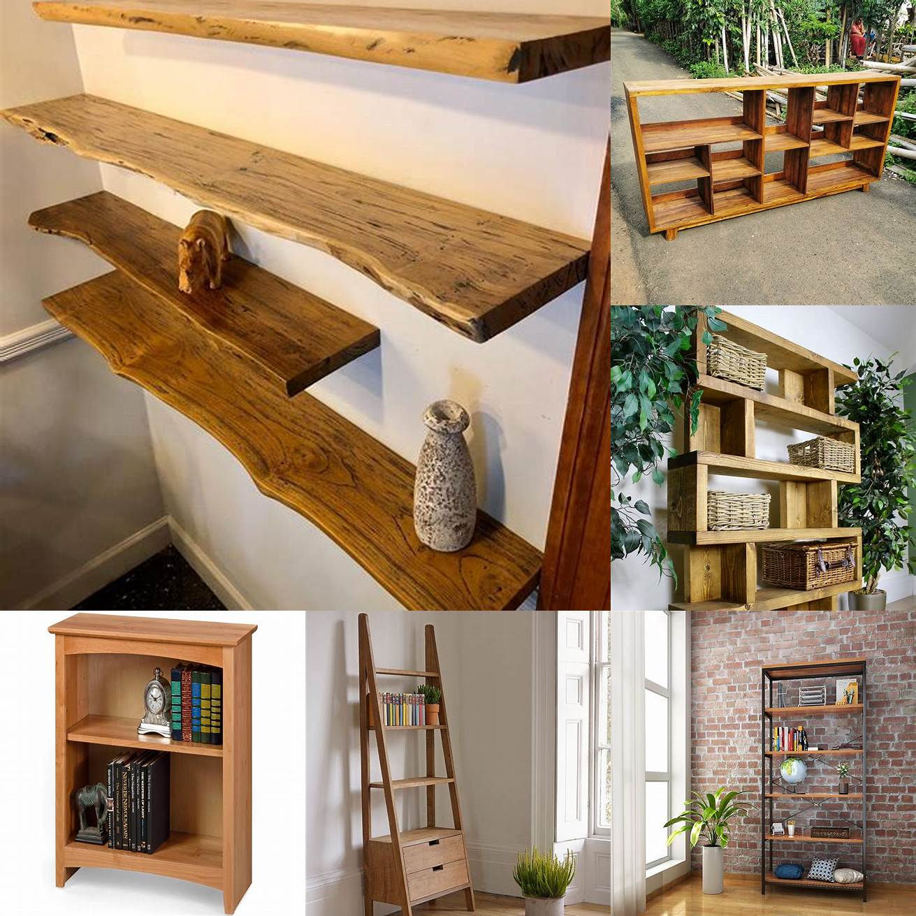 Rustic Teak Wood Bookshelf with Shelves