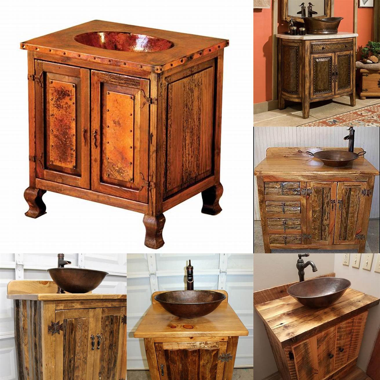 Rustic corner vanity with copper sink