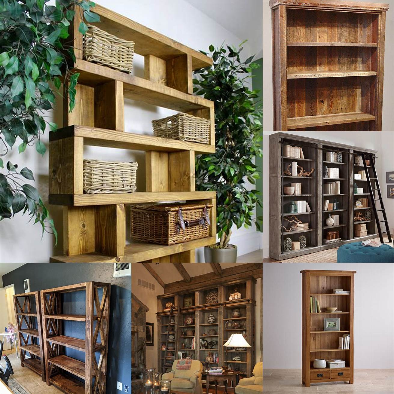 Rustic wooden bookshelves
