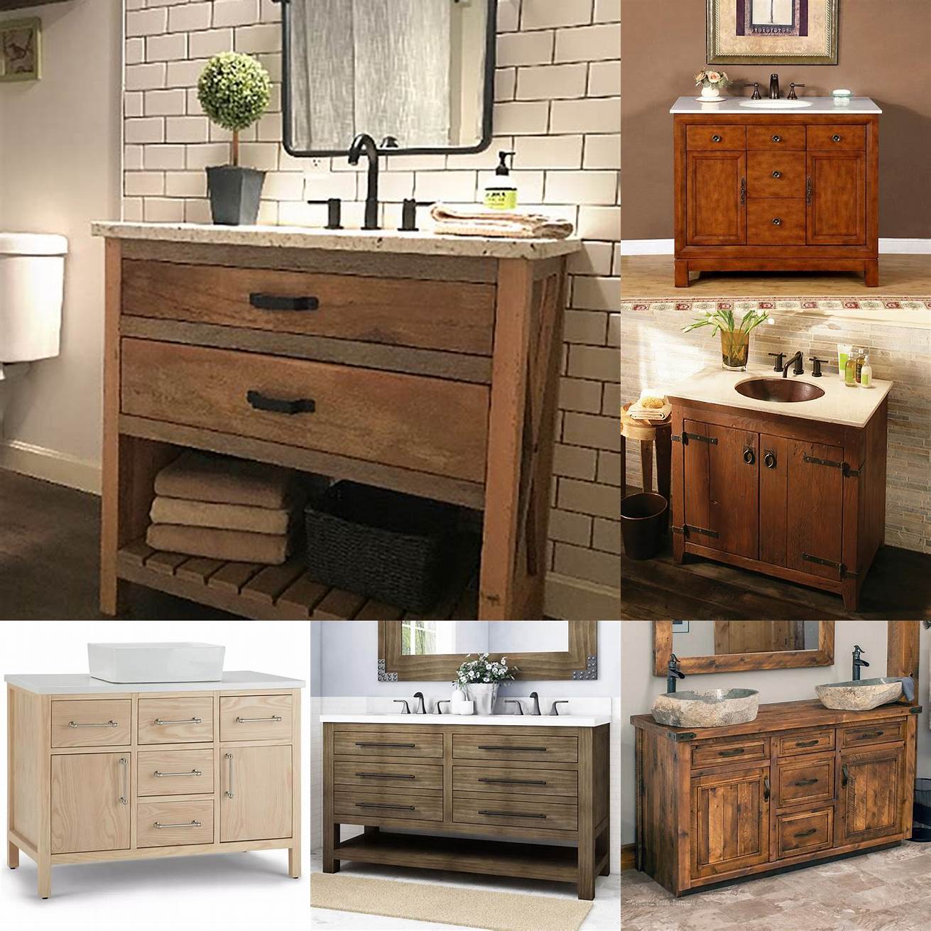Rustic-style 42-inch bathroom vanity with natural wood countertop