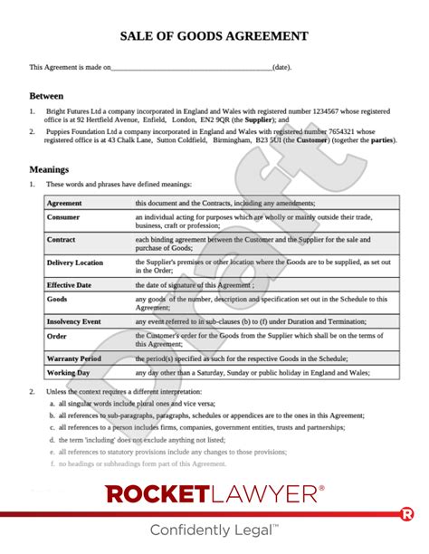Sale Of Goods Contract Template