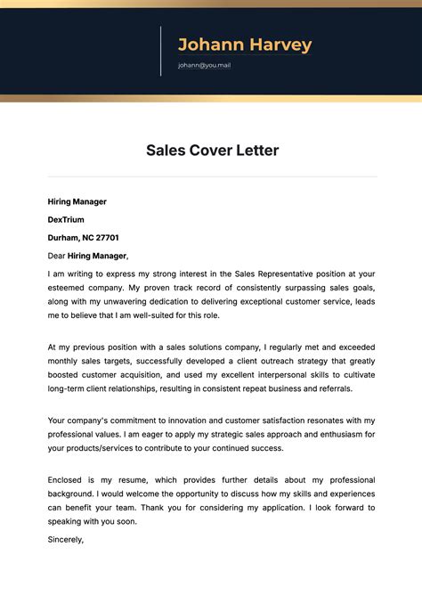 Sales Cover Letter Template