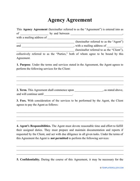 Sample Agency Agreement Template