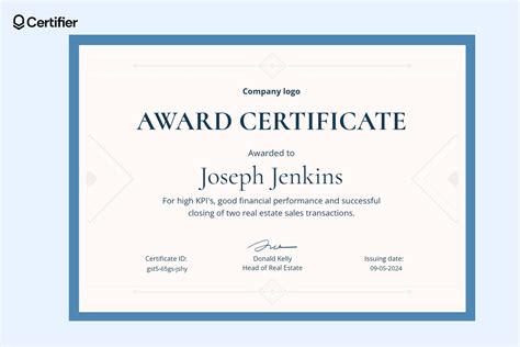 Sample Award Certificate Template