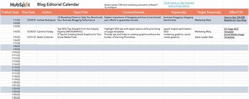 Sample Blog Editorial Calendar