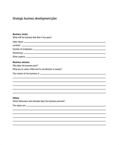 Sample Business Development Plan Template