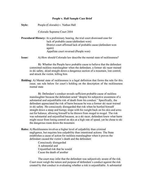 Sample Case Brief Template