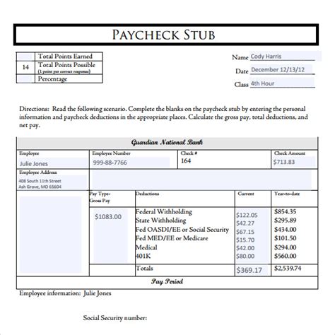 Sample Check Stubs Templates